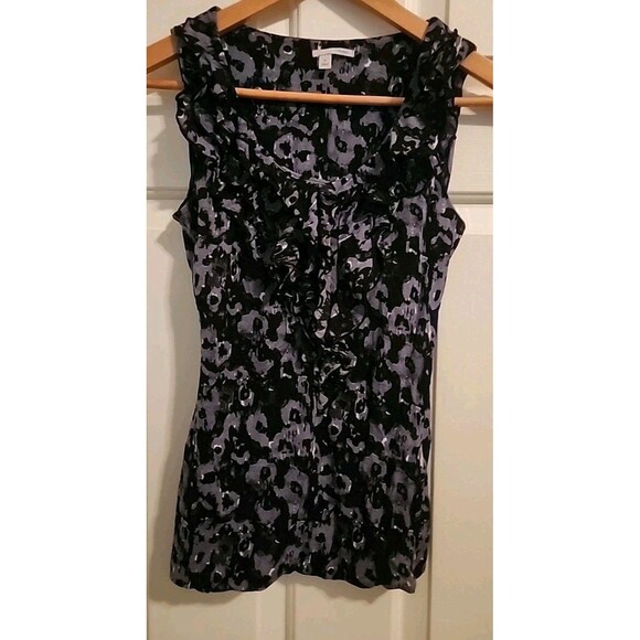Halogen Womens XS Top Sleevless Ruffle Black Gray Summer Blouse - Picture 1 of 8